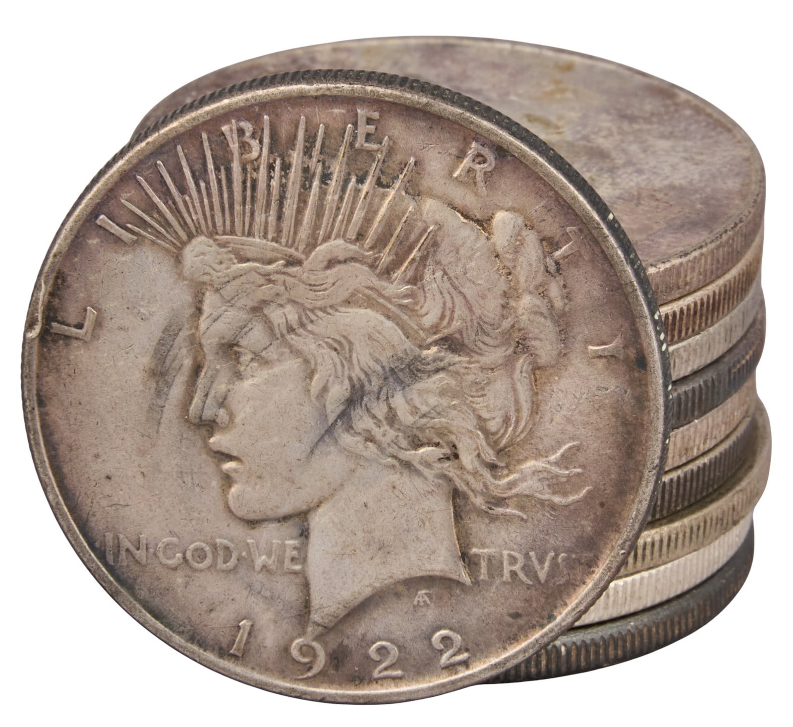 (10) Assorted Morgan/Peace Dollars: Ten assorted Morgan/Peace dollars Provenance: Property from an estate collection at a home in the Lincoln Heights neighborhood of San Antonio, Texas