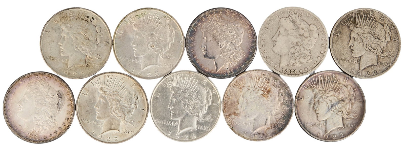 (10) Assorted Morgan/Peace Dollars - 2