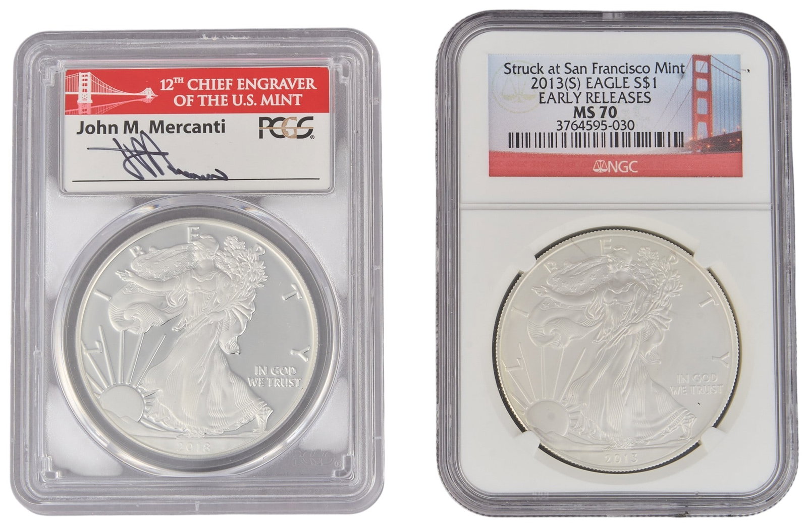(2) MS-70 Graded Silver Eagle Coins (1 of 5)
