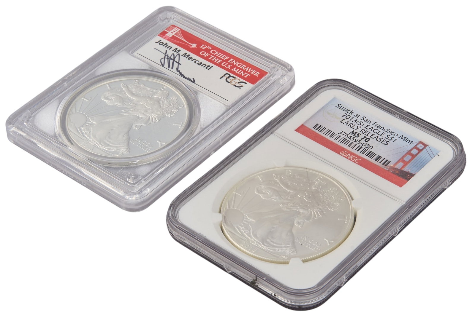 (2) MS-70 Graded Silver Eagle Coins - 2