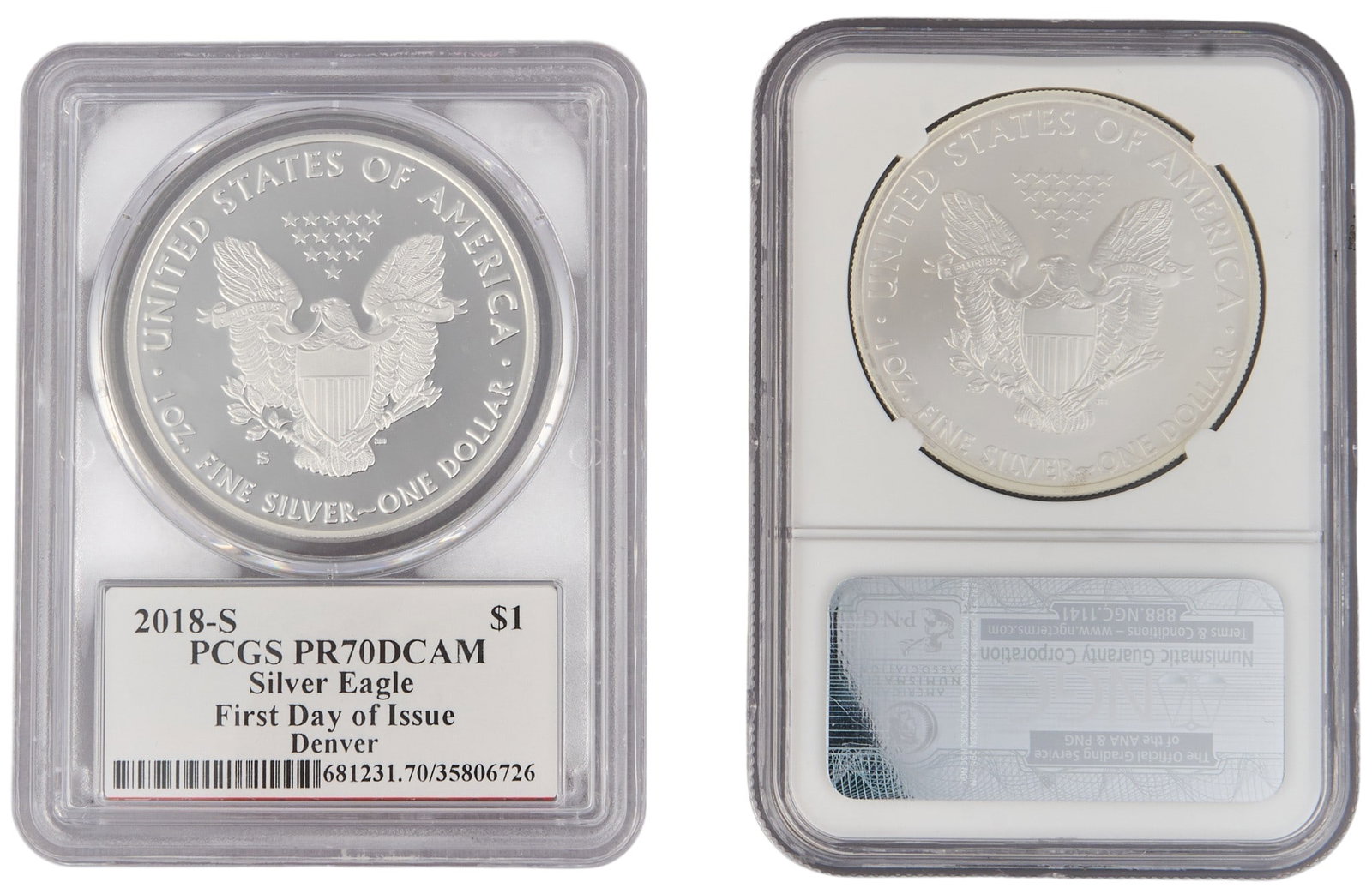 (2) MS-70 Graded Silver Eagle Coins - 5