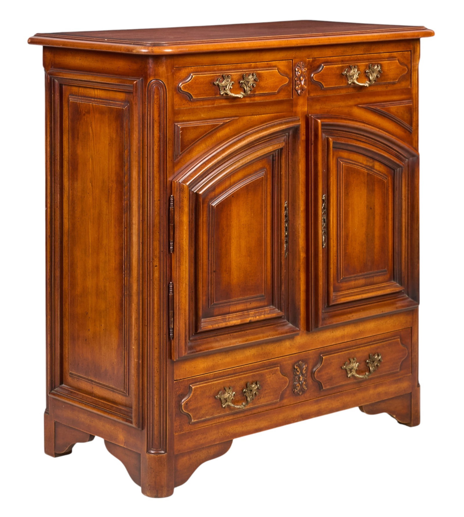Louis XV Style Buffet: Louis XV style buffet with two doors, two drawers, and ornate brass hardware height 43.5 in. x width 40.5 in. x depth 20.5 in.