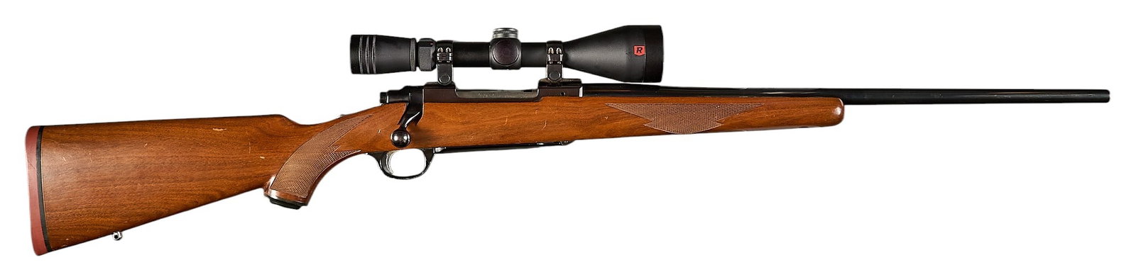 Ruger M77 270 Win Bolt Action Rifle: SN: 771-28057 Manufacturer: Ruger Model: M77 Caliber: 270 Win Barrel length: 22 in. OAL: 43 in. Condition: Good-used; light to moderate wear; bore is good & bright w/ strong rifling Includes: Redf