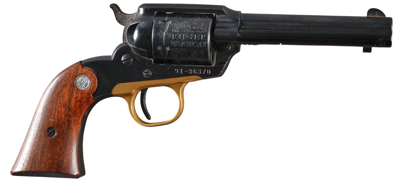 Ruger Bearcat 22 LR Revolver: Serial: 91-36370 Manufacturer: Ruger Model: Bearcat Caliber: 22 LR Barrel Length: 4.125 in. OAL: 9 in. Condition: Good; lightly used condition; bore is good Provenance: A San Antonio, Texa