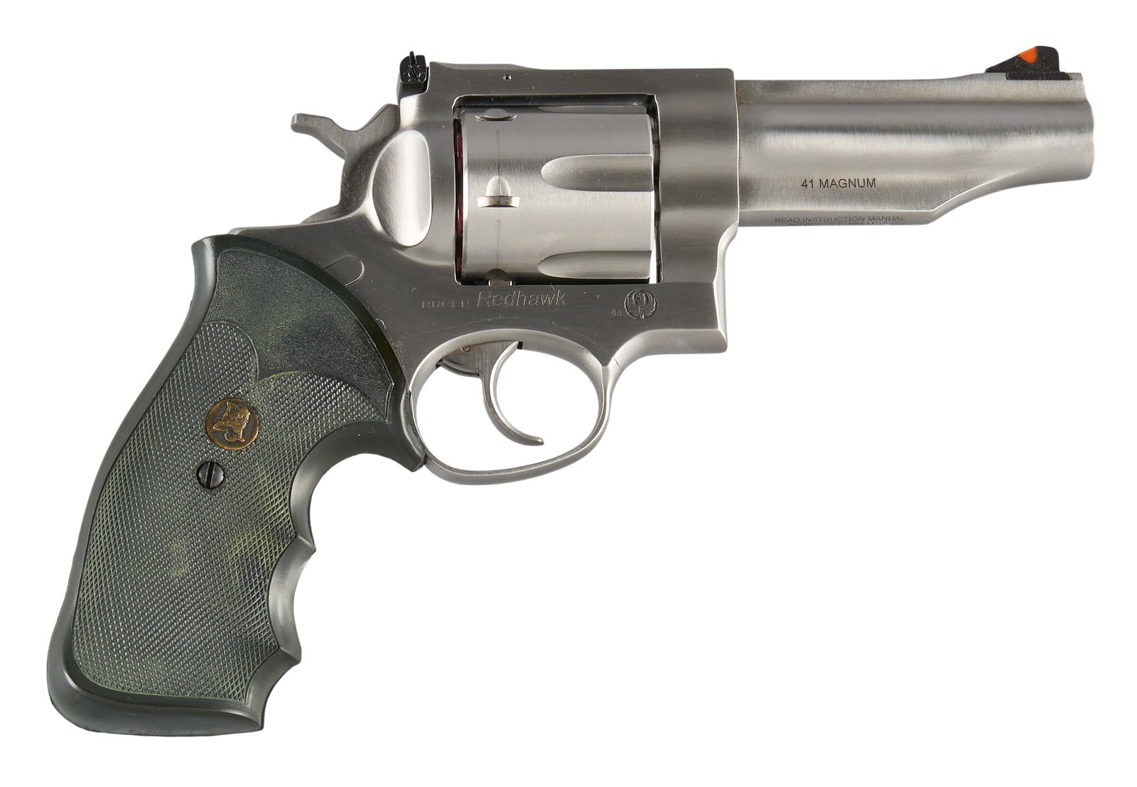Ruger Redhawk 41 Magnum Revolver W/ Holster: Serial: 503-82811 Manufacturer: Ruger (c. 2015) Model: Redhawk Caliber: 41 Magnum Barrel length: 4.25 in. OAL: 10 in. Condition: Very good; lightly used condition; good bore Includes: factory hard cas