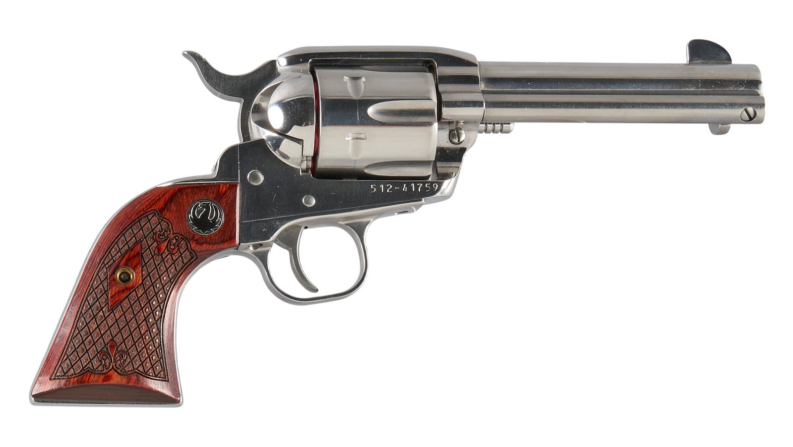 Ruger New Vaquero 45 Long Colt Revolver W/ Wolff Springs & Holster: Serial: 512-41759 Manufacturer: Ruger (c. 2013) Model: New Vaquero Caliber: 45 LC Barrel length: 4.625 in. OAL: 10.5 in. Condition: Good; light used condition w/ light scratching; bore is very go