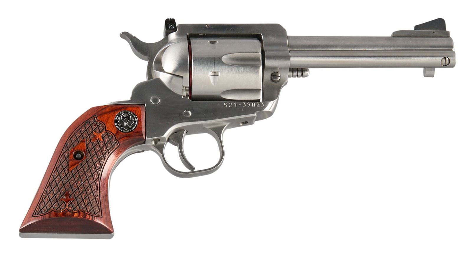 Ruger New Blackhawk Talo 44 Spl Flat Top Revolver W/ Holster: Serial: 521-39023 Manufacturer: Ruger (c. 2015) Model: New Blackhawk Talo Flat Top Caliber: 44 S&W Spl Barrel length: 4.75 in. OAL: 10.25 in. Condition: Good; light-moderate used condition; good b
