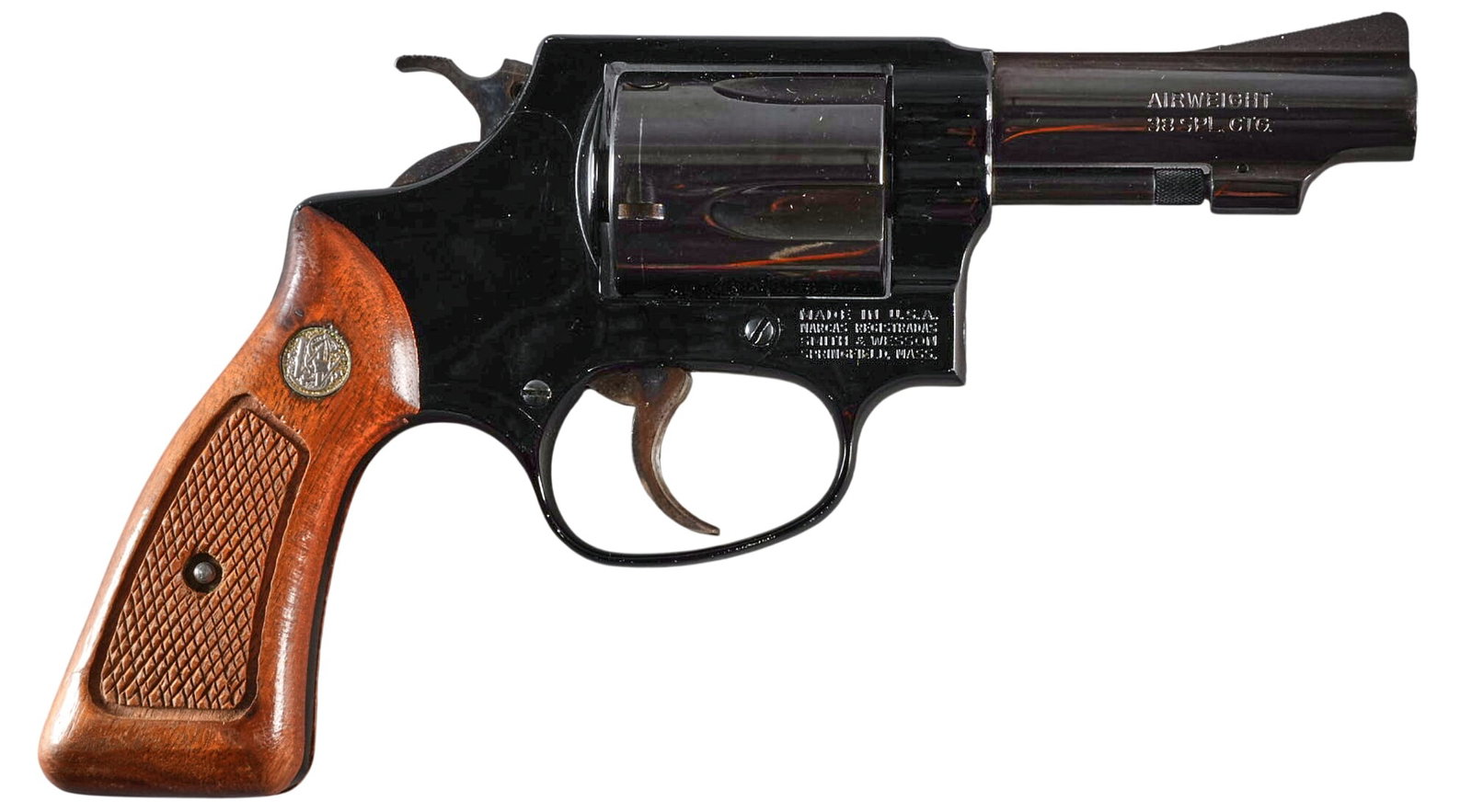 Smith & Wesson Model 37 Airweight 38 SPL Revolver: Serial: J941669 Manufacturer: Smith & Wesson (c. 1982) Model: 37 Airweight Caliber: 38 Spl Barrel length: 3 in. OAL: 8 in. Condition: Good; moderate used condition; some wear; bright bore Provenan