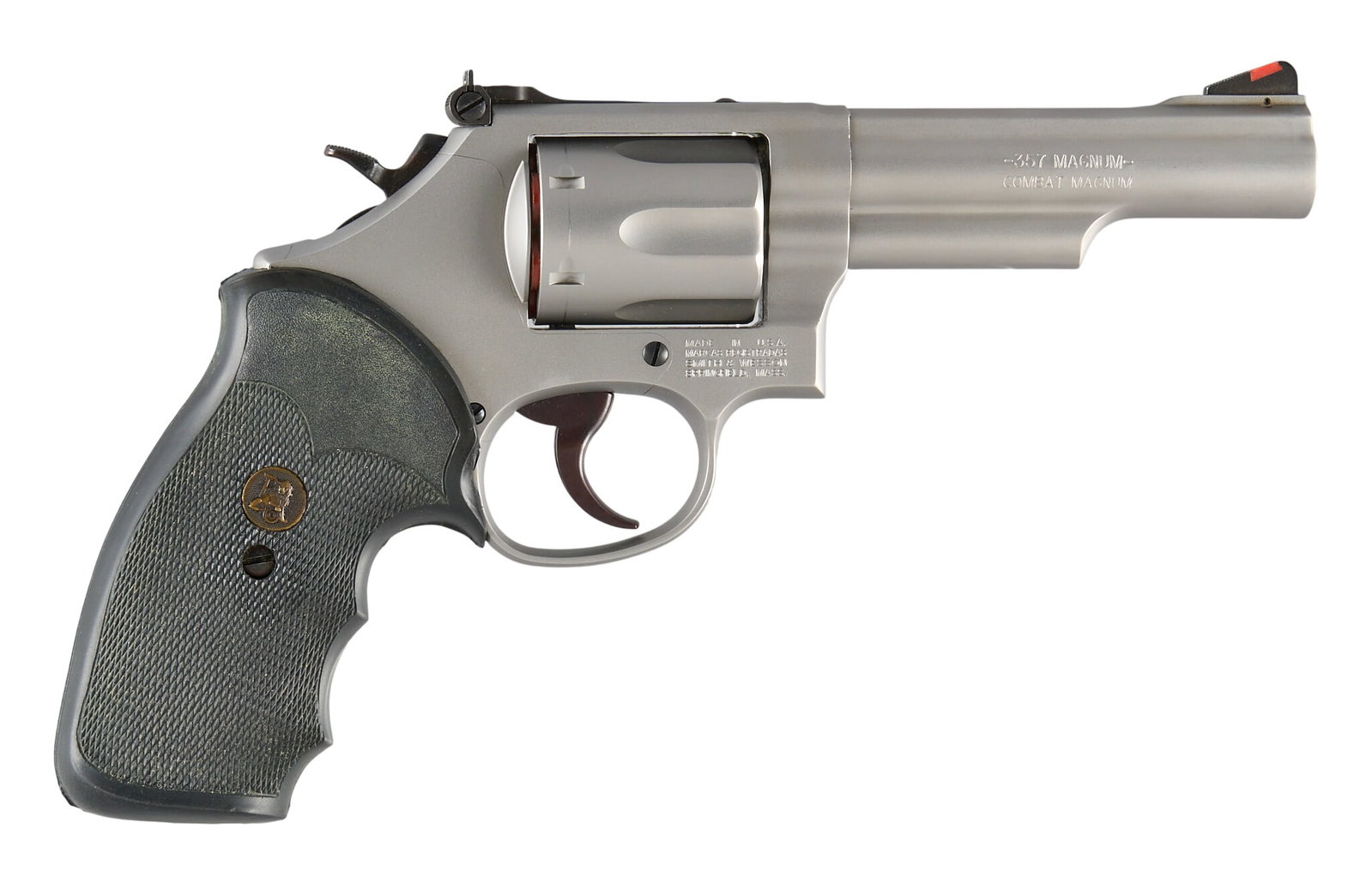 Smith & Wesson Model 66-8 Combat Magnum 357 Revolver W/ Holster: Serial: DJD6554 Manufacturer: Smith & Wesson Model: 66-8 Combat Magnum Caliber: 357 Magnum Barrel length: 4.25 in. OAL: 9.5 in. Condition: Excellent; slight handling marks; cylinder dr