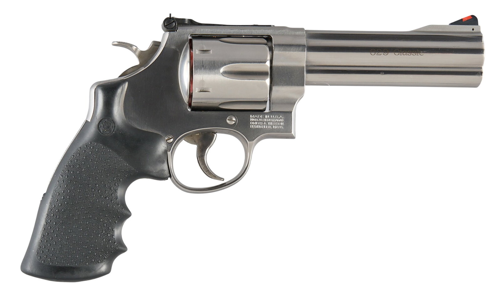 Smith & Wesson Model 629-6 Classic 44 Magnum Revolver W/ Holster: Serial: CJT6905 Manufacturer: Smith & Wesson Model: 629-6 Classic Caliber: 44 Magnum Barrel length:5 in. OAL: 10 in. Condition: Good; light-moderate used condition; light scratches; bore is 
