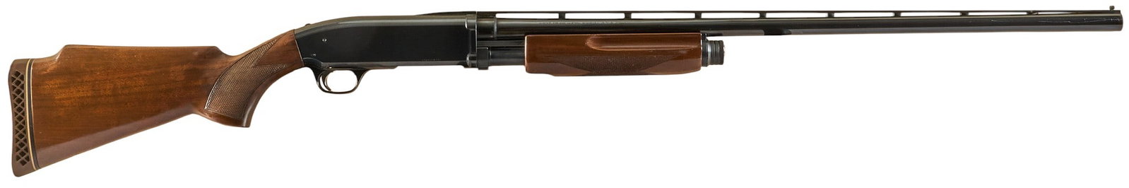 Browning BPS 12 GA Shotgun: Serial: 01090PW142 Manufacturer: Miroku-Japan / Browning Model: BPS Caliber: 12GA (2.75 in.) Barrel length: 30 in. (Trap Model) OAL: 50.625 Condition: Good-Very Good; some light wear & handling ma