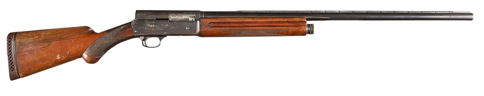 FN Browning Auto 5 Sweet Sixteen Semi Auto Shotgun: Serial: 26897 Manufacturer: FN-Belgium / Browning (c. mid-1950s) Model: Auto 5 Sweet Sixteen Caliber: 16 Gauge Barrel Length: 27.5 in. (2.75 in. chamber) OAL: 46.5 in. Condition: Fair; moderate 