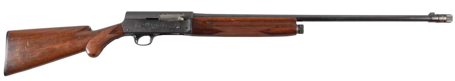 Browning Auto 5 20 GA Semi Auto Shotgun: Serial: C6030 Manufacturer: Browning Model: Auto 5 Caliber: 20GA (2.75 in.) Barrel Length: 28 in. OAL: 47.5 in. Condition: Good/Very Good; light wear & handling marks with sporadic signs of 