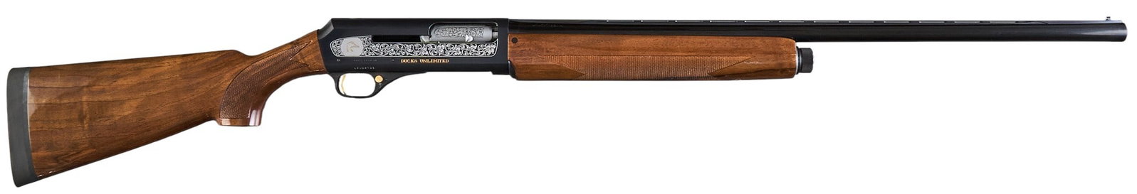 Ducks Unlimited Engraved Franchi AL48 12 Gauge Semi Auto Shotgun: Serial: 92DU2735 Manufacturer: Franchi-Italy / American Arms Inc. Model: AL48 Ducks Unlimited Edition Caliber: 12 Gauge (3 in. chamber) Barrel length: 28 in. OAL: 50.25 in. Condition: Very Good; wood 