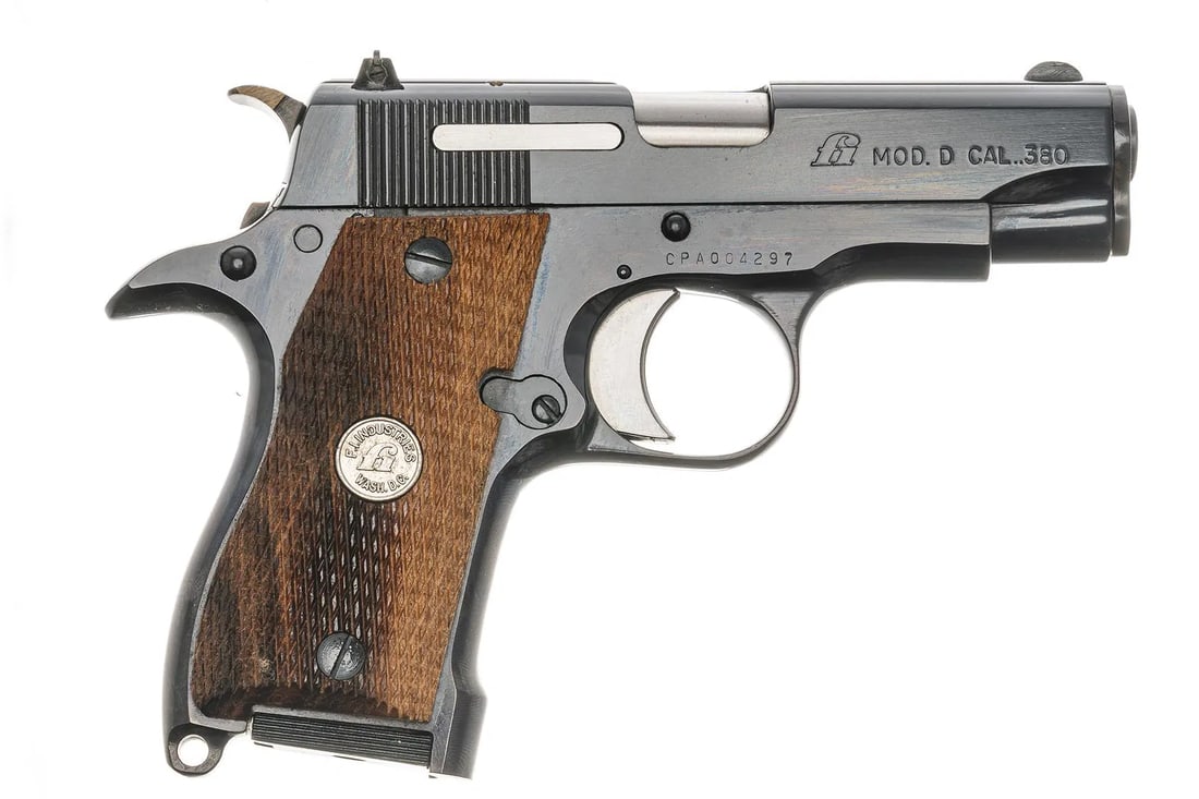 Garcia F.I. Model D 380 ACP Semi Auto Pistol: Serial: CPA004297 Manufacturer: Garcia F.I. Ind. Model: D Caliber: 380 ACP Barrel length: 3.125 in. OAL: 6 in. Condition: Good; very light used condition Provenance: A San Antonio, Texas gentlem
