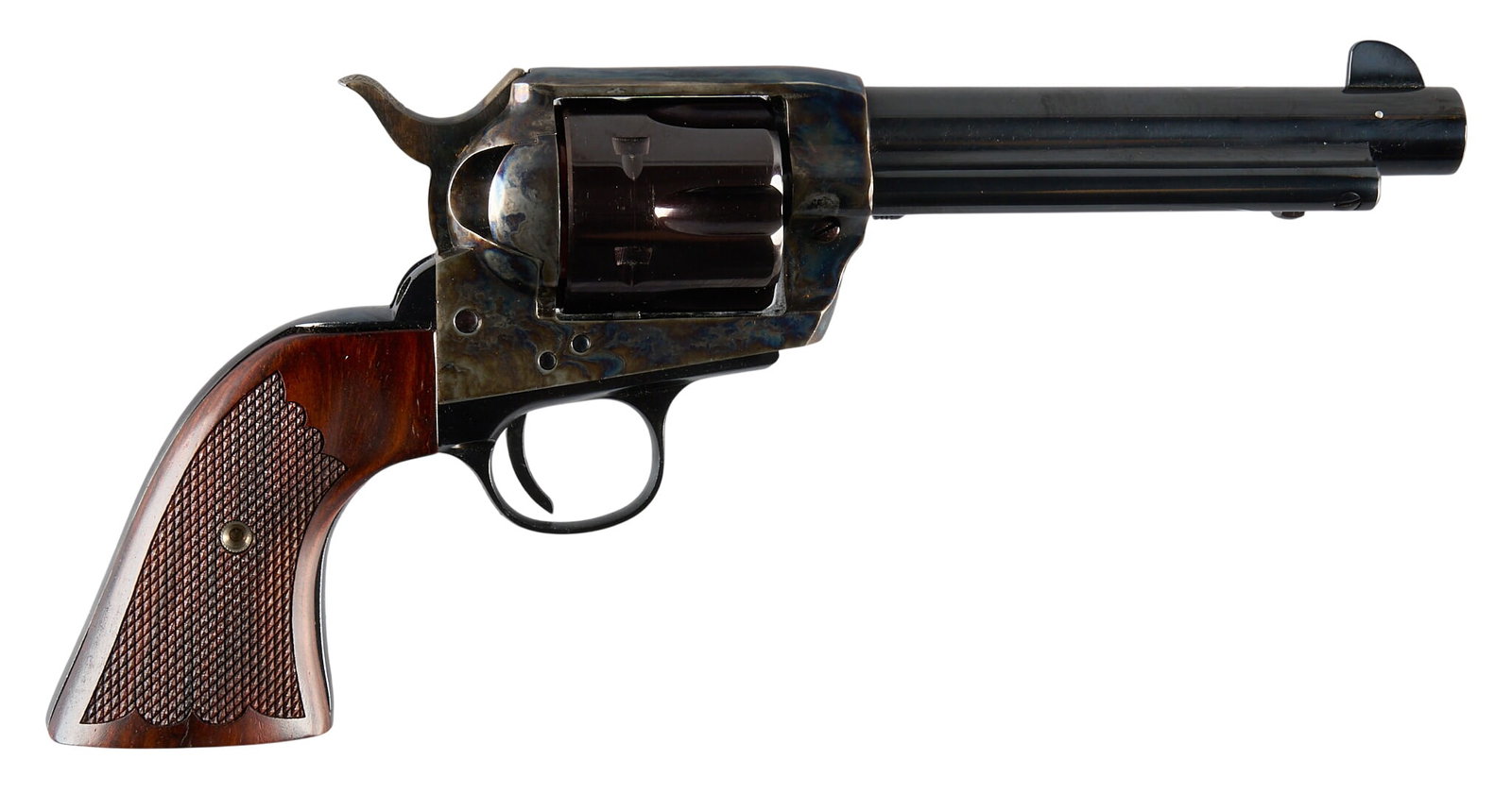 Taylor's & Co. 1873 Cattleman 45 LC Revolver W/ Holster: Serial: E145439 Manufacturer: Pietta-Italy / Taylor's & Co. Model: 1873 SAA Caliber: 45 LC Barrel length: 5.5 in. OAL: 11.25 in. Condition: Very good; light handling marks; excellent bore