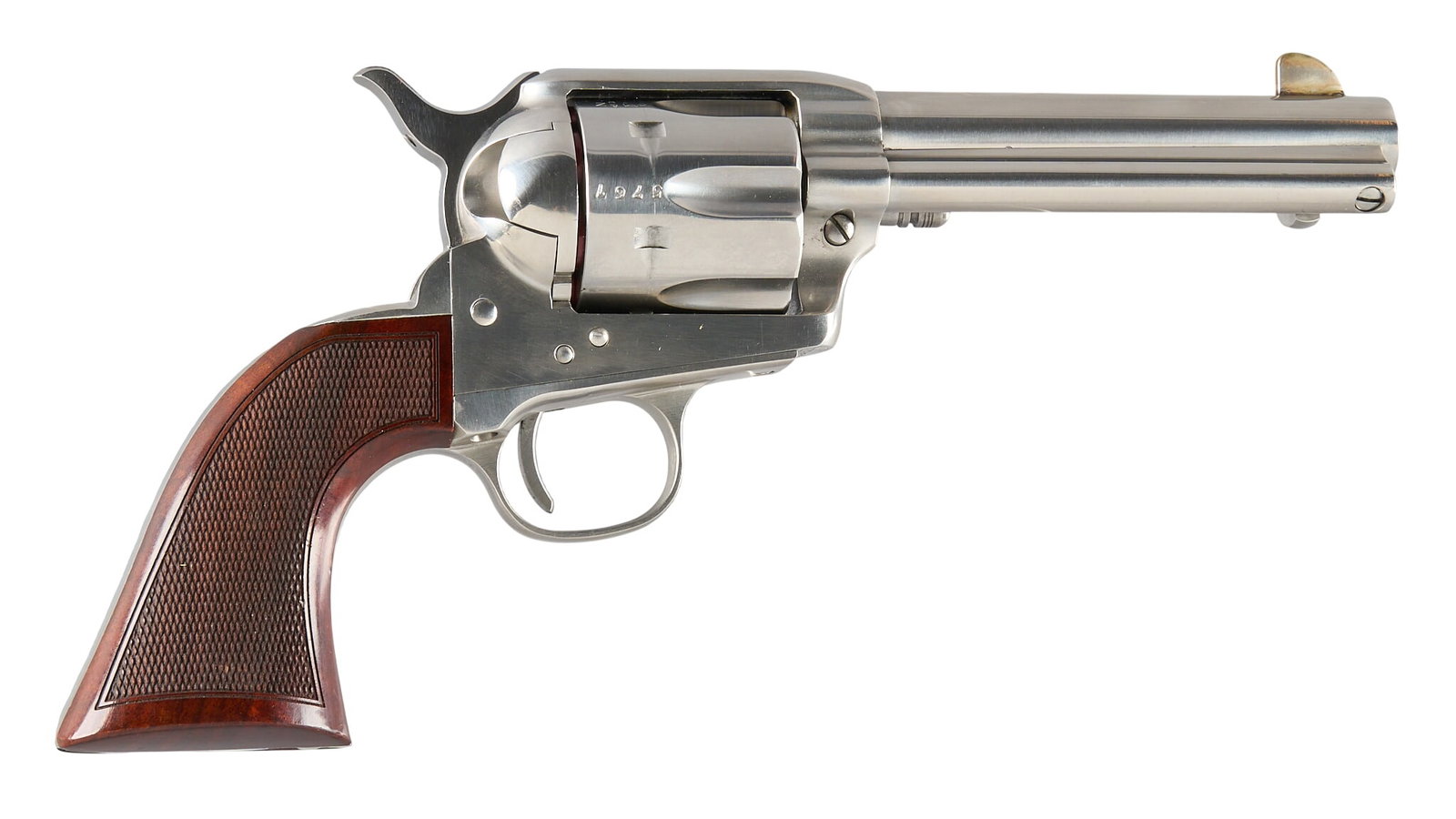 Cimarron Evil Roy SAA 45 LC Revolver W/ Holster: Serial: ER5761 Manufacturer: Uberti-Italy / Cimarron-Fred., TX Model: SAA Evil Roy Caliber: 45 LC Barrel length: 4.75 in. OAL: 11 in. Condition: Good; lightly used condition; good bore Includes: facto