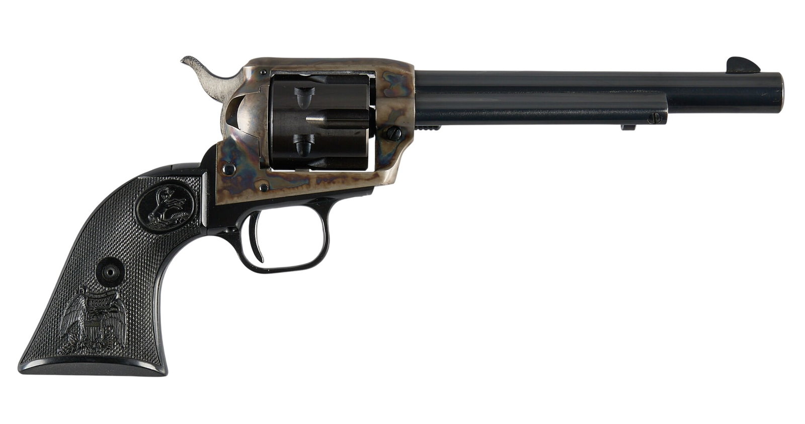 Excellent Colt Peacemaker 22 LR/WMR Revolver W/ Factory Box and Extra Cylinders: Serial: G29591 Manufacturer: Colt's PT. F.A. Mfg. Co. (c. 1971) Model: Peacemaker Caliber: 22 LR/WMR Barrel length: 6 in. OAL: 11.5 in. Condition: Excellent; very light signs of handling