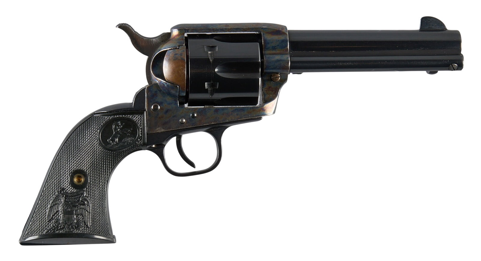 Colt Cowboy 45 LC Single Action Army Revolver W/ Wolff Trigger Job: Serial: TF15077 Manufacturer: Colt's PT. F.A. Mfg. Co. (c. 2003) Model: Cowboy Caliber: 45 LC Barrel length: 4.75 in. OAL: 10.5 in. Condition: Very good; lightly used condition; slight wear a