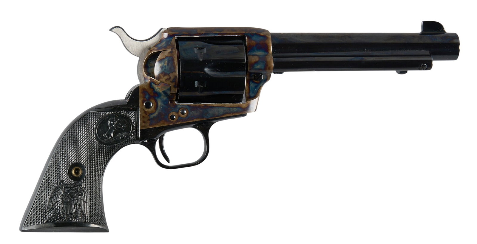 Colt Single Action Army 3rd Gen 45 LC Revolver W/ Holster: Serial: S86161A Manufacturer: Colt's PT. F.A. Mfg. Co. (c. 2019) Model: 1873 Single Action Army (3rd Gen. Model P) Caliber: 45 LC Barrel length: 5.5 in. OAL: 11.5 in. Condition: Excellent; very li