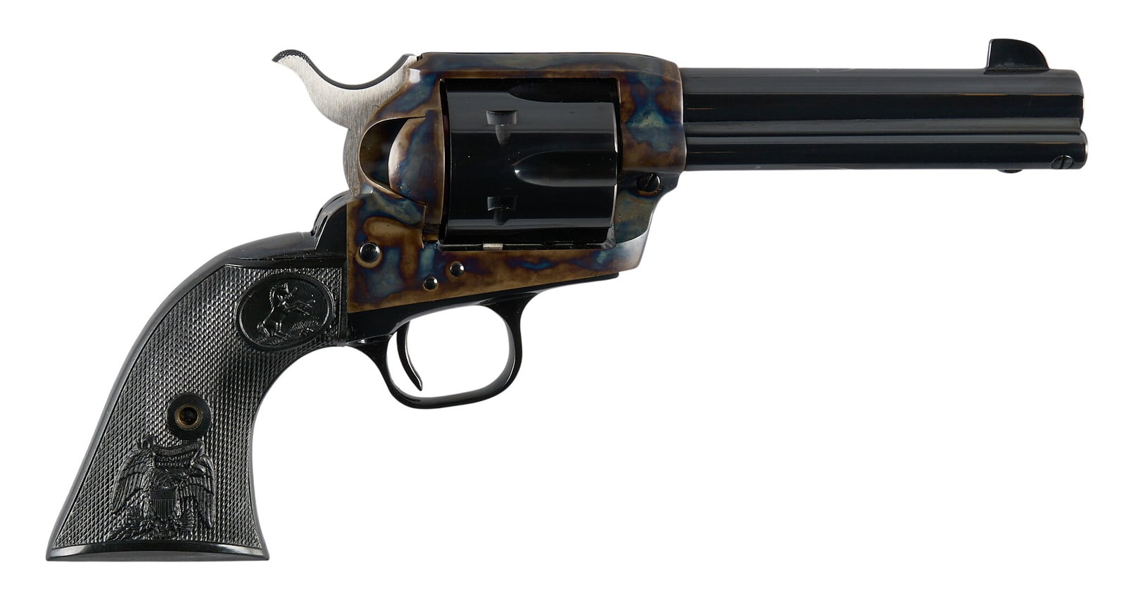 Excellent Colt Single Action Army 3rd Gen 45 LC Revolver W/ Holster: Serial: S86869A Manufacturer: Colt's PT. F.A. Mfg. Co. (c. 2019) Model: 1873 Single Action Army (3rd Gen. Model P) Caliber: 45 LC Barrel length: 4.75 in. OAL: 10.5 in. Condition: Excellent; very l