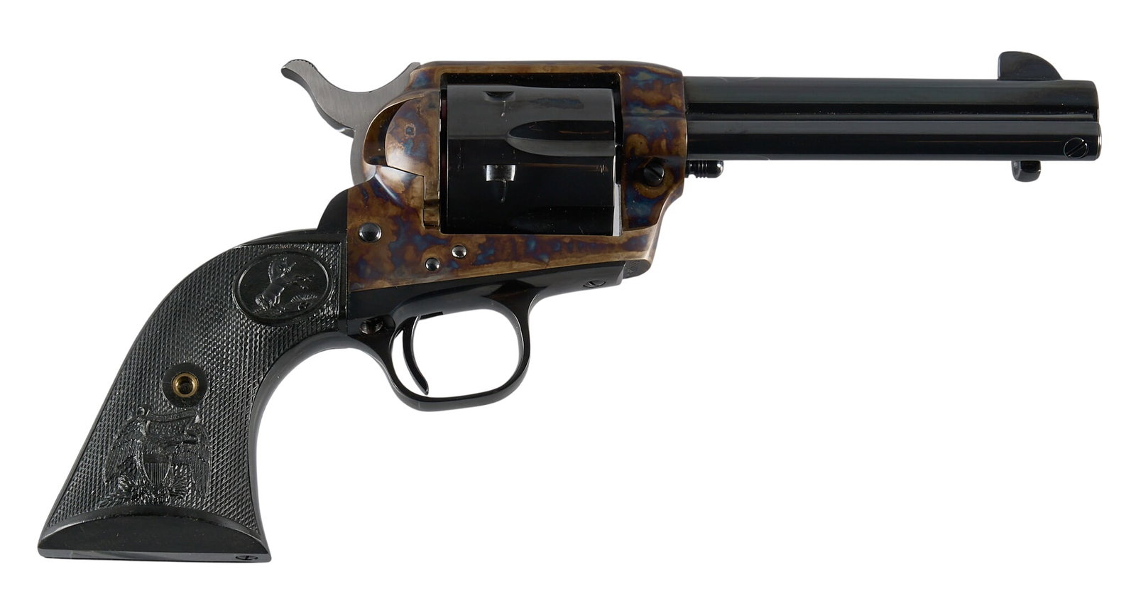 Colt Single Action Army 3rd Gen 45 LC Revolver W/ Holster: Serial: S85896A Manufacturer: Colt's PT. F.A. Mfg. Co. (c. 2019) Model: 1873 Single Action Army (3rd Gen. Model P) Caliber: 45 LC Barrel length: 4.75 in. OAL: 10.5 in. Condition: Excellent; very l