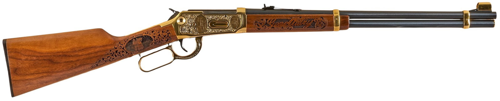 Gene Autry Tribute Winchester 94AE Lever Action Rifle: Serial: 6213338 Manufacturer: Winchester (A&A Engraving Co./ America Remembers) Model: 94AE Gene Autry Tribute (#9 of 300) Caliber: 30-30 Win Barrel length: 20 in. OAL: 38 in. Condition: Good