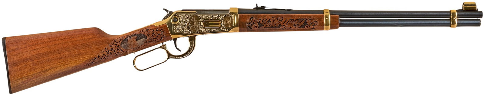 Gene Autry Tribute Winchester 94AE Lever Action Rifle: Serial: 6259526 Manufacturer: Winchester (A&A Engraving Co./ America Remembers) Model: 94AE Gene Autry Tribute (#273 of 300) Caliber: 30-30 Win Barrel length: 20 in. OAL: 38 in. Conditio