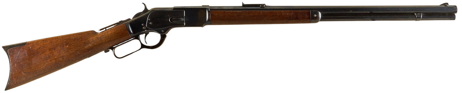 Antique Refinished Winchester 2nd Model 1873 Rifle W/ Letter, Factory Set Trigger & Rare 62-B Sight: Serial: 29533 Manufacturer: Winchester (c. 1878) Model: 1873 First Model Caliber: 44-40 Barrel Length: 24 in. OAL: 43.5 in. Condition: Good-antique refinished; wood stock & forend have moder