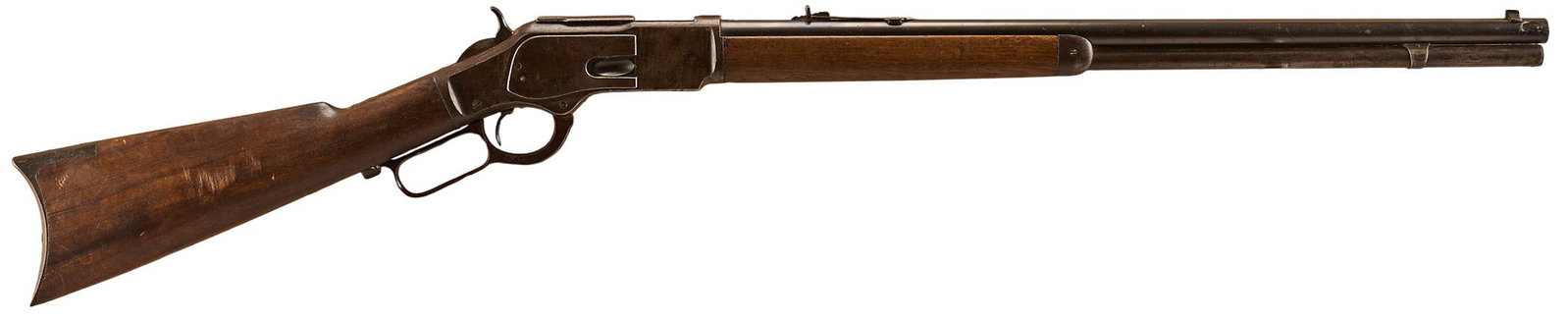 Antique Winchester Model 1873 44 WCF Lever Action Rifle: Serial: 113494A Manufacturer: Winchester (c. 1883) Model: 1873 Caliber: 44 WCF Barrel Length: 24 in. OAL: 43.5 in. Condition: Fair-antique; wood stock & forend have moderate wear & patina w/ s