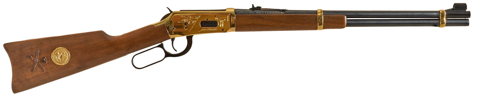 Winchester Model 94 44 WCF Little Big Horn Centennial: Serial: LBH00157 Manufacturer: Winchester Model: 94 Little Big Horn Centennial Caliber: 44-40 Barrel Length: 20 in. OAL: 38.25 in. Condition: Good; very light handling marks & light wear fro