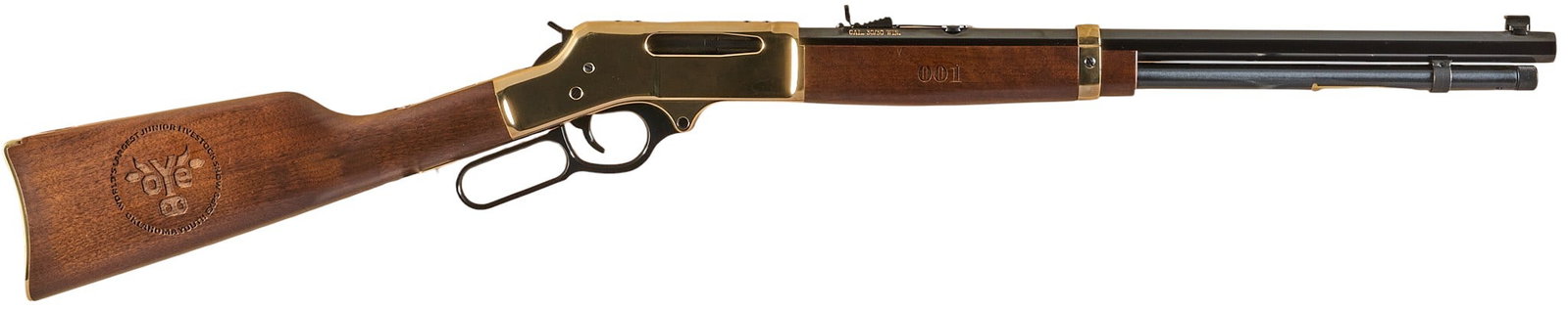 Oklahoma Youth Expo Henry Big Boy 30-30 Lever Action Rifle: Serial: TTB036812 Manufacturer: Henry Repeating Arms Model: H009B OK Youth Expo (#001) Caliber:30-30 Win Barrel length: 20 in. OAL: 39.5 in. Condition: Excellent-like new in box; light handling m