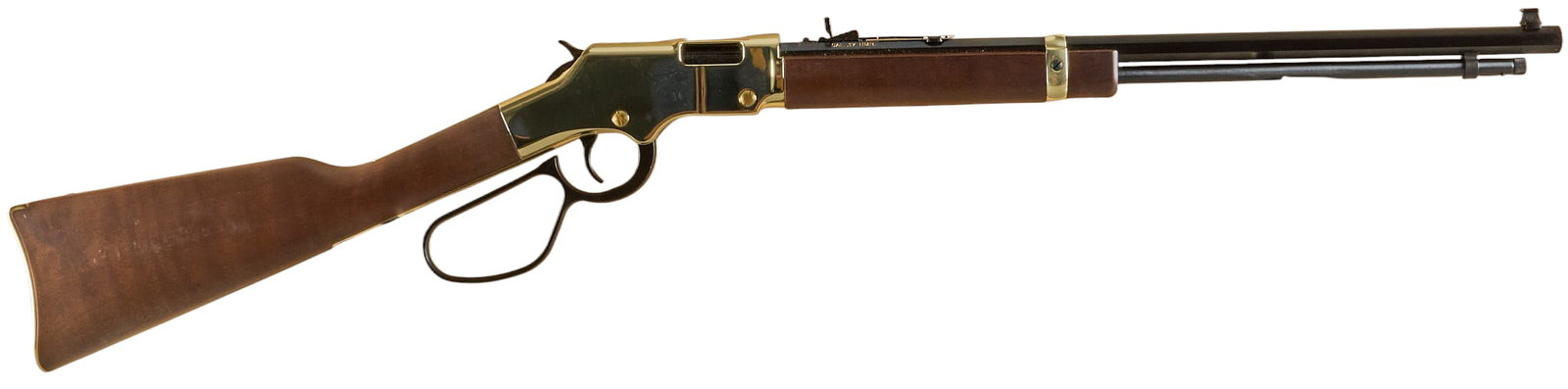 Henry Golden Boy 17 HMR Lever Action Rifle: Serial: GB340000VL Manufacturer: Henry Repeating Arms Co. Model: Golden Boy Caliber: 17 HMR Barrel Length: 20 in. OAL: 38.5 in. Condition: Very Good; some light sporadic handling marks; bore is very g
