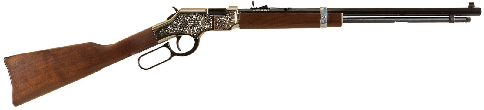 Henry Silver Eagle 22 LR Lever Action Rifle: Serial: SE015546 Manufacturer: Henry Repeating Arms Co. Model: Silver Eagle Caliber: 22LR Barrel Length: 20 in. OAL: 38.5 in. Condition: Very Good-LNIB; Very light wear & handling marks; some very