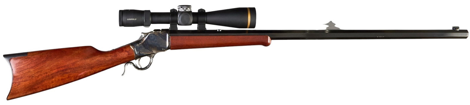 Uberti 1885 High Wall 45-70 Gov't Single Shot Rifle: Serial: S13285 Manufacturer: Uberti-Italy / Stoeger Model: 1885 High Wall Caliber: 45-70 Gov't Barrel Length: 30 in. OAL: 46 in. Condition: Very Good; light wear & handling marks; bore is brig