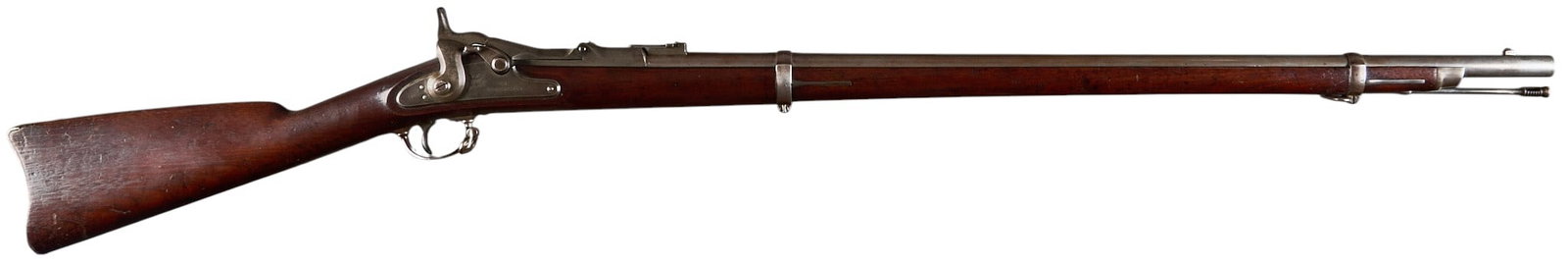 Nice Antique US Springfield Model 1868 50-70 Trapdoor Rifle: Serial: 18554 Manufacturer: Springfield Armory (c. 1869) Model: 1868 Caliber: 50-70 Barrel Length: 32.5 in. OAL: 51.75 in. Condition: Good-antique; wood stock has very light wear & pat