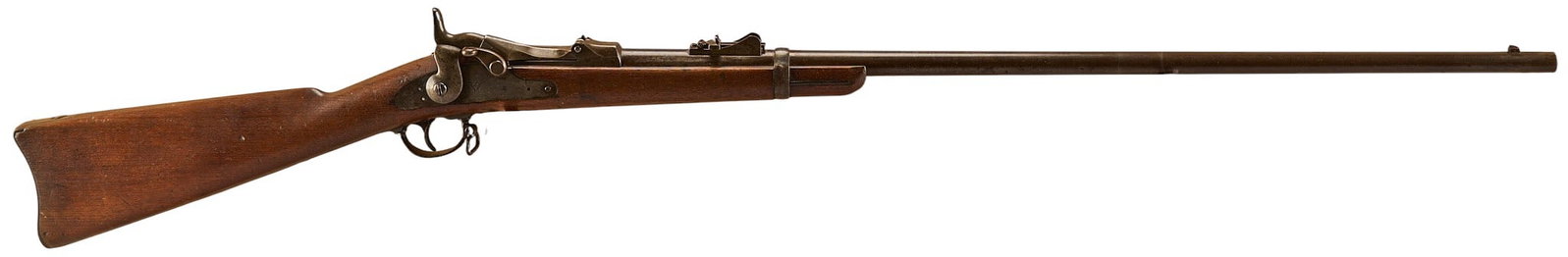 Antique US Springfield Model 1878 45-70 Trapdoor Sporter Rifle: Serial: 166330 Manufacturer: Springfield Armory (c. 1881) Model: 1878 Sporter Caliber: 45-70 Govt. Barrel Length: 32.5 in. OAL: 51.5 in. Condition: Good-antique; wood stock has light wear for ag