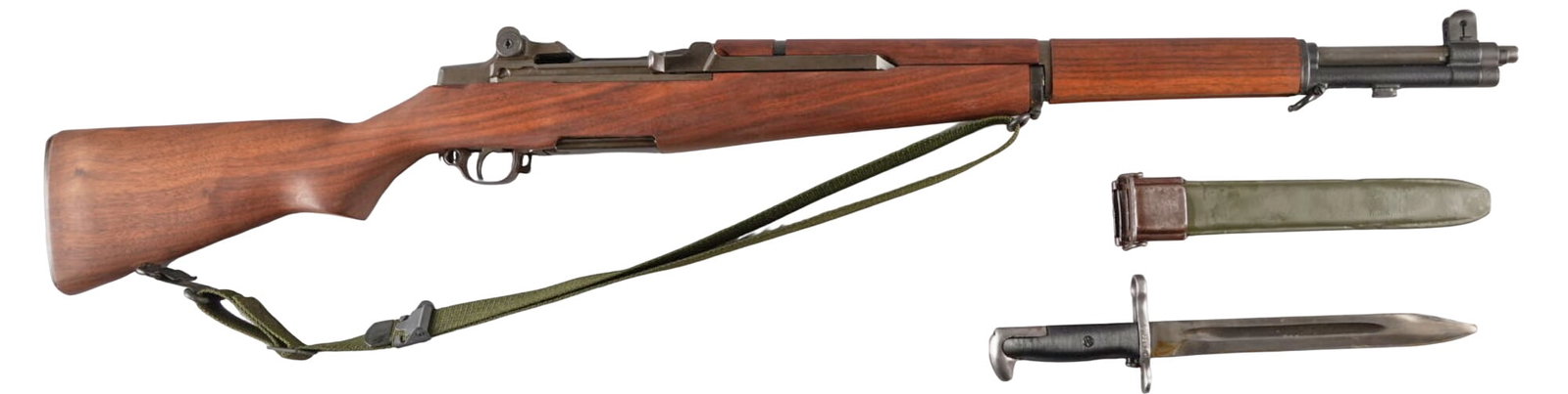 True WWII US Winchester M1 Garand Rifle W/ Bayonet: Serial: 2500862 (receiver: Oct. 1944) Manufacturer: Winchester Repeating Arms Model: M1 Garand Caliber: 30-06 SPRG Barrel length: 24 in. OAL: 44 in. Condition: Very Good; wood stock & forend