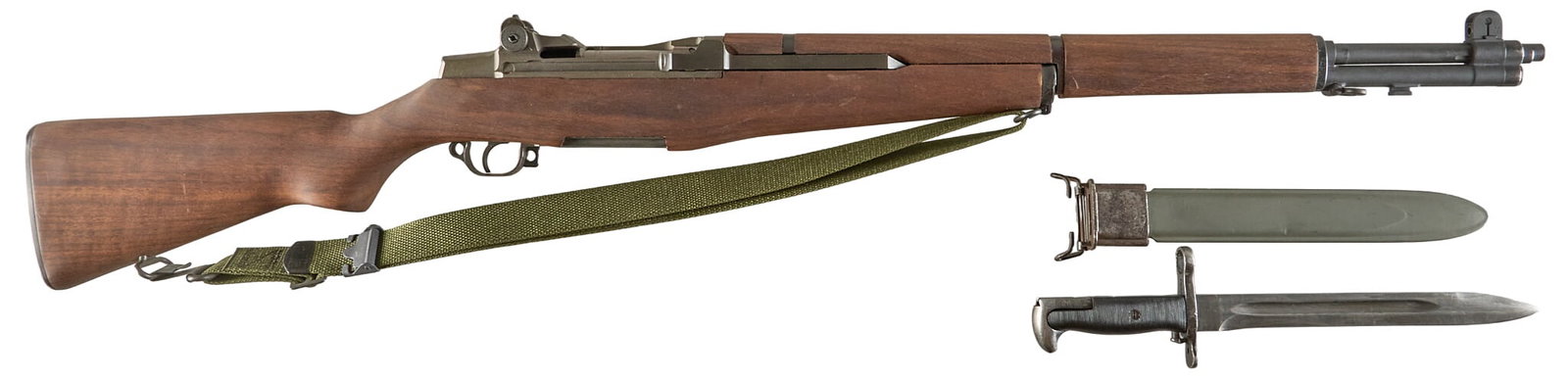 Fantastic WWII US Springfield Armory M1 Garand Rifle W/ Bayonet: Serial: 2967123 (receiver: June 1944; barrel: March 1952) Manufacturer: Springfield Armory Model: M1 Garand Caliber: 30-06 SPRG Barrel length: 24 in. OAL: 44 in. Condition: Very Good; wood stock 