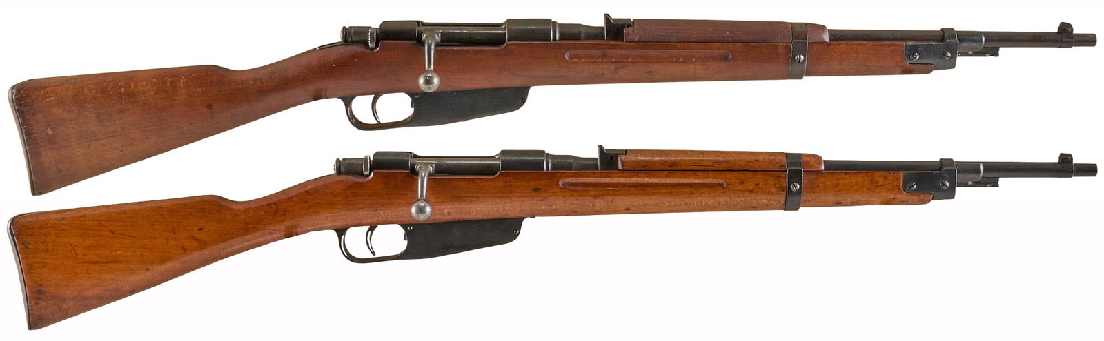 Pair of Italian WWII Terni M38 Fucile Corto 7.35x51 Carcano Carbines: Pair of Italian Fucile Corto Carcano carbines 1) Terni M38 Fucile Corto 7.35x51 Carcano carbine (c. 1939; SN: T98) w/ matching stock; period sling; soft case; refinished stock; moderate wear comm