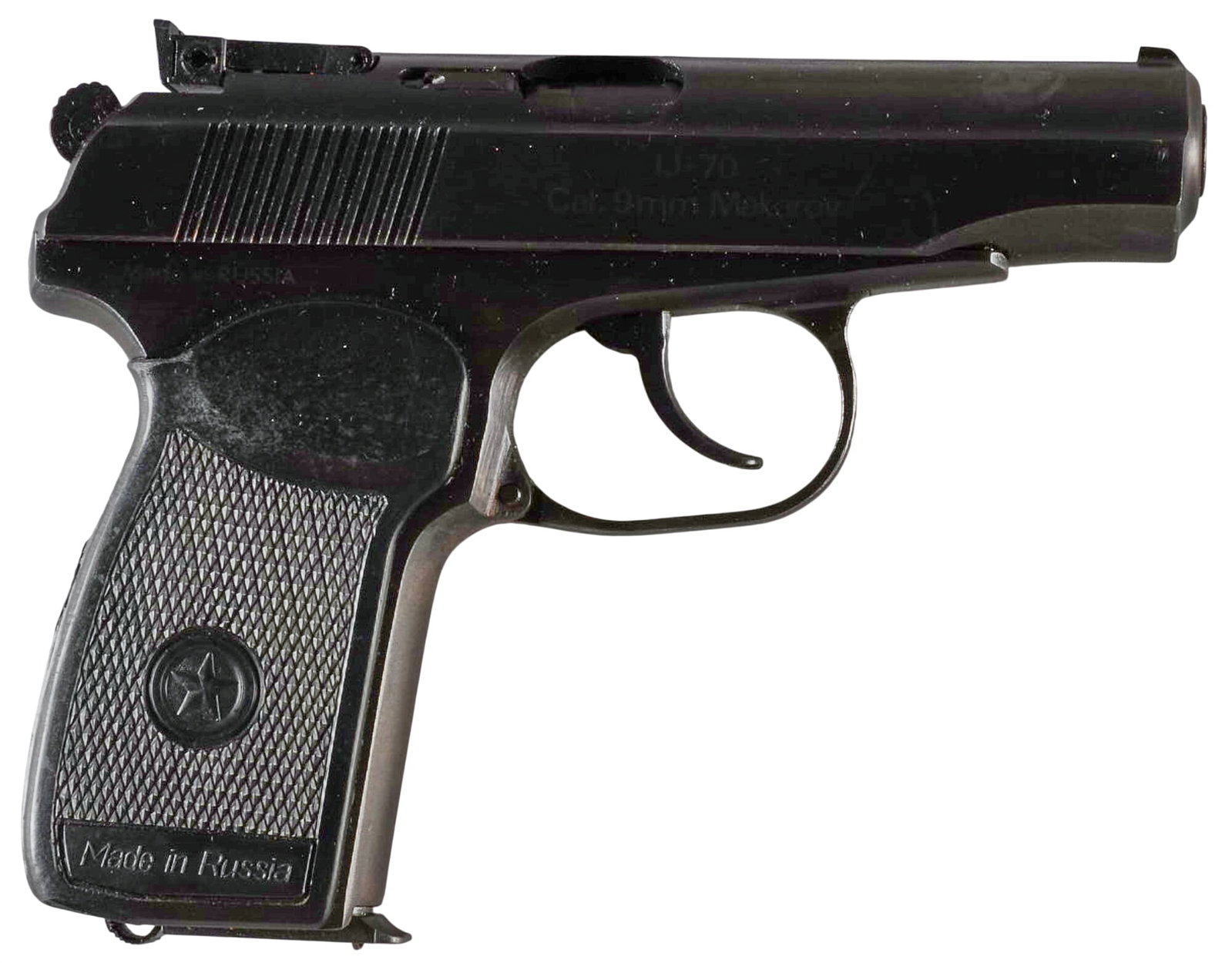Baikal IJ-70 9mm Makarov Semi Auto Pistol: Serial: J036778 Manufacturer: Baikal-Russia / KBI Inc.-HBG, PA Model: IJ-70 Caliber: 9x18 Barrel length: 3.75 in. OAL: 6.25 in. Condition: Good; light wear & handling marks; bore is good &am