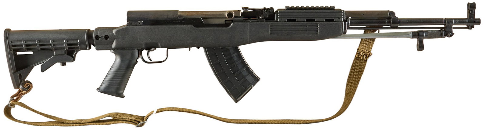 Chinese Type 56 7.62x39 Semi Auto Rifle: Serial: 18004550 Manufacturer: Factory 316-China / IAC-Billerca, MA Model: Type 56 Caliber: 7.62x39 Barrel length: 20.375 in. OAL: 39.25-54.625 in. Condition: Good; mostly light wear & handling ma