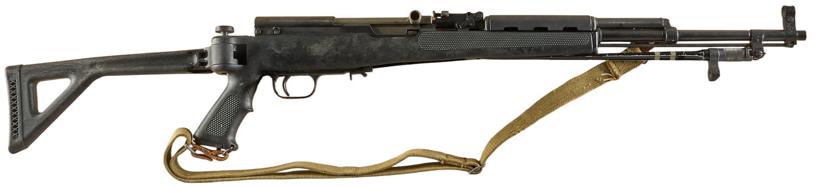 Norinco Type 56 7.62x39 Semi Auto Rifle: Serial: 20002971 Manufacturer: Norinco Model: Type 56 Caliber: 7.62x39 Barrel length: 20.25 in. OAL: 31.25-54.625 in. (bayonet & stock extended) Condition: Good; mostly light wear & hand