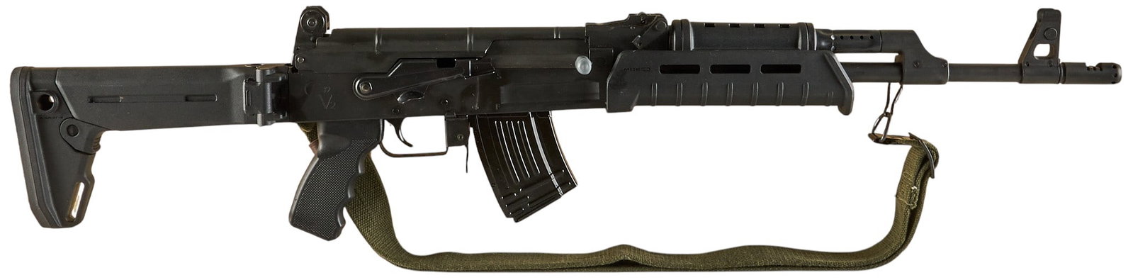 Century Arms C39-V2 7.62x39 Semi Auto AK Rifle W/ Tech Sight Rear Aperture: Serial: C39V2A30753 Manufacturer: Century Arms (c. 2017) Model: C39-V2 Caliber: 7.62x39 Barrel length: 17.75 in. w/ muzzle brake OAL: 35.25-38 in. Condition: Very good; very light wear/handling marks;