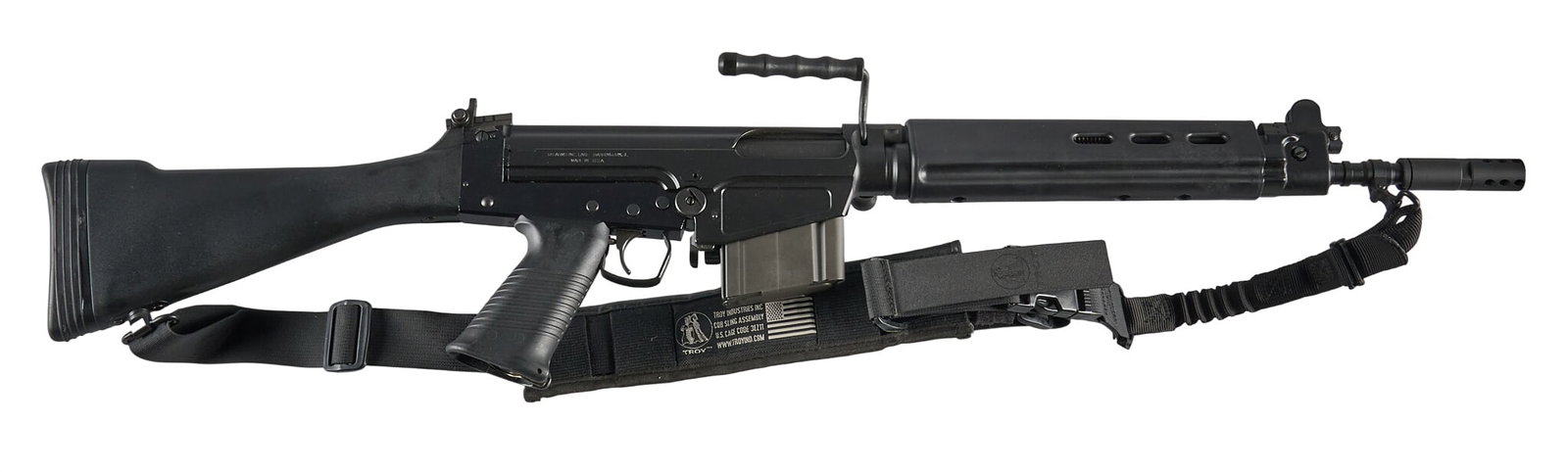 DSA SA-58 FAL 7.62 NATO Semi Auto Rifle W/ Rhodesian Chest Rig: Serial: DSA53192 Manufacturer: DSArms Inc. Model: SA-58 FAL Caliber: 7.62 NATO Barrel length: 18 in. w/ muzzle brake OAL: 38 in. Condition: Excellent-like new; slight handling/wear; bore is excellent 