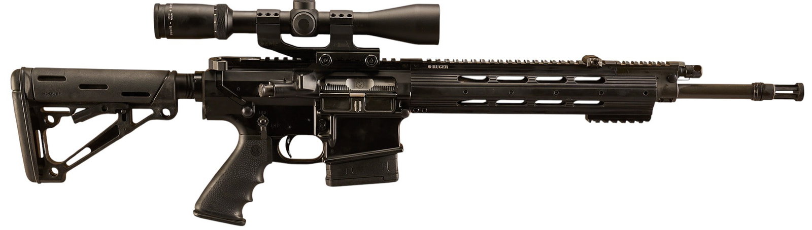 Desirable Discontinued Ruger SR-762 Semi Auto Rifle W/ Burris Scope: Serial: 561-14653 Manufacturer: Ruger (c. 2015) Model: SR-762 Caliber: 7.62 NATO / 308 Win Barrel length: 18 in. w/ flash hider OAL: 35.5-39 in. Condition: Good-used condition; light to moderate wear/
