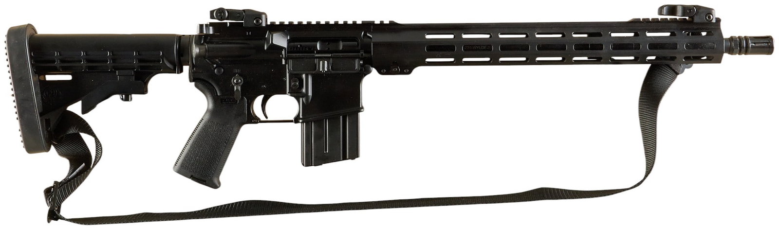Ruger AR-556 5.56 NATO Semi Auto Rifle: Serial: 853-32780 Manufacturer: Ruger (c. 2017) Model: AR-556 Caliber: 5.56 NATO Barrel length: 17.5 in. w/ flash hider OAL: 33-36.25 in. Condition: Very good-lightly used condition; light-moder