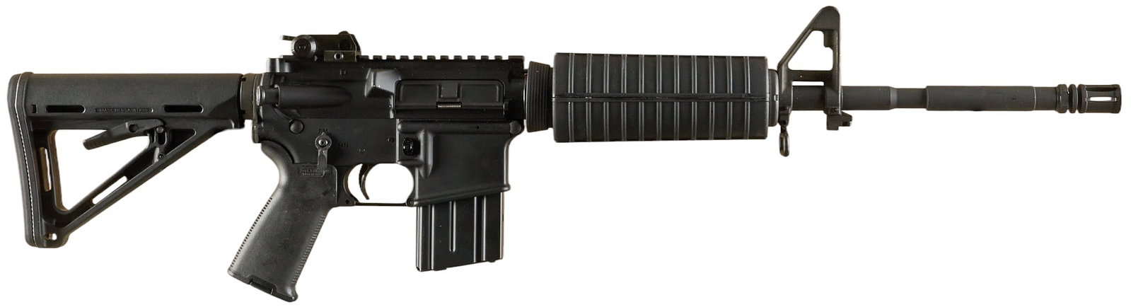 Stag Arms STAG-15 5.56 NATO Semi Auto Rifle: Serial: S026727 Manufacturer: Stag Arms Model: STAG-15 Caliber: 5.56 NATO (1:9 twist) Barrel length: 17.5 in. w/ flash hider OAL: 32.5-35.75 in. Condition: Very good-lightly used condition; light-mode