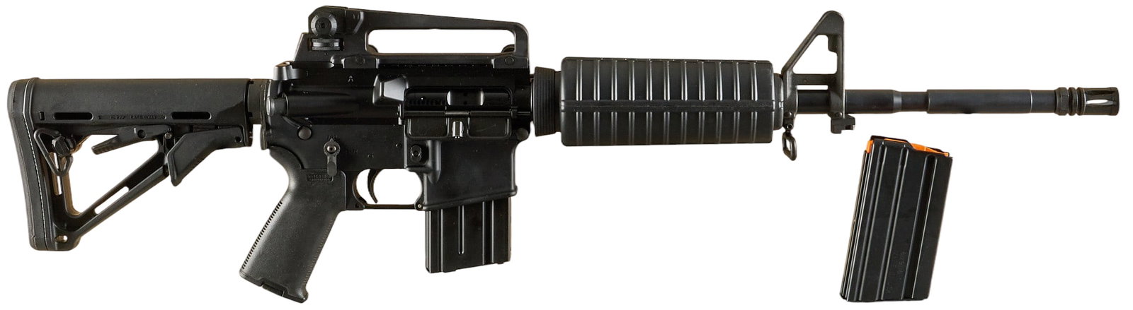 Stag Arms STAG-15 5.56 NATO Semi Auto Rifle: Serial: S026153 Manufacturer: Stag Arms Model: STAG-15 Caliber: 5.56 NATO Barrel length: 17.5 in. w/ flash hider OAL: 32.75-36 in. Condition: Very good-lightly used condition; light handling mark