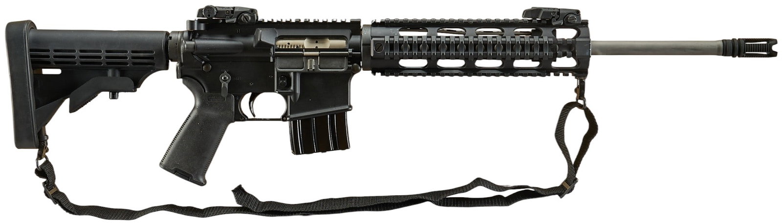 DPMS A-15 5.56 NATO Semi Auto Rifle: Serial: DM31837K Manufacturer: DPMS (Panther Arms) (c. 2013) Model: A-15 Caliber: 5.56 NATO (1/9 twist) Barrel length: 18 in. w/ muzzle device OAL: 33.25-36.25 in. Condition: Good-used condition; very